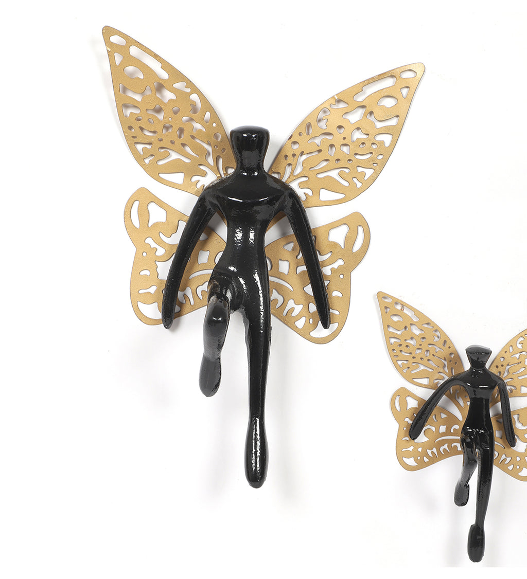 Amaya Decors Black & Gold Angel with Wings Aluminium Wall Art Set of 2