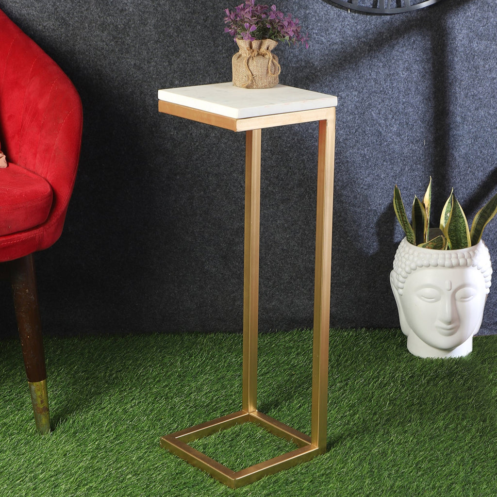 Amaya Decors L Shape Metal & Marble Table