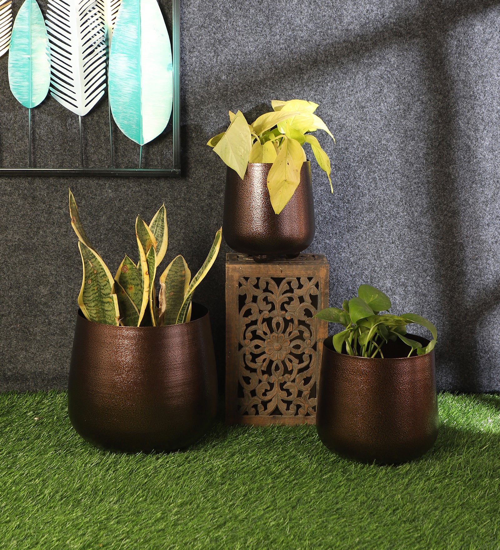 Amaya Decors Copper Hammerd Bowl Planter Set of 3
