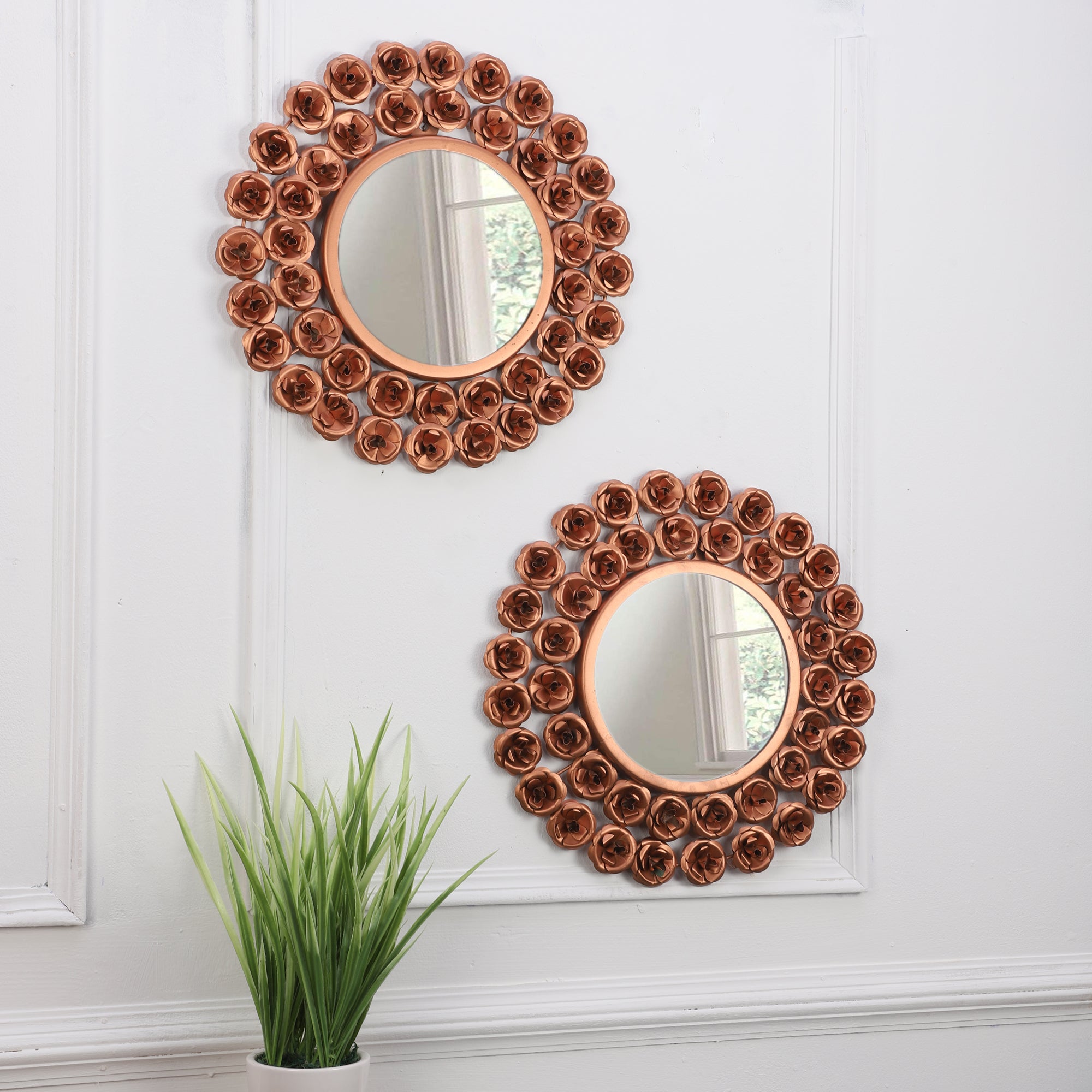 Amaya Decors Copper Rose Mirror Set of 2 (15x15 Inch)