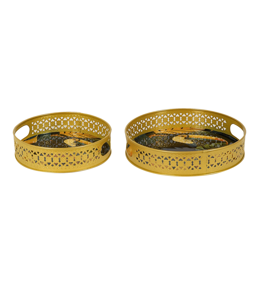 Amaya Decors Blue Bird Tray Set of 2 | Yellow | Iron with Powder Coating