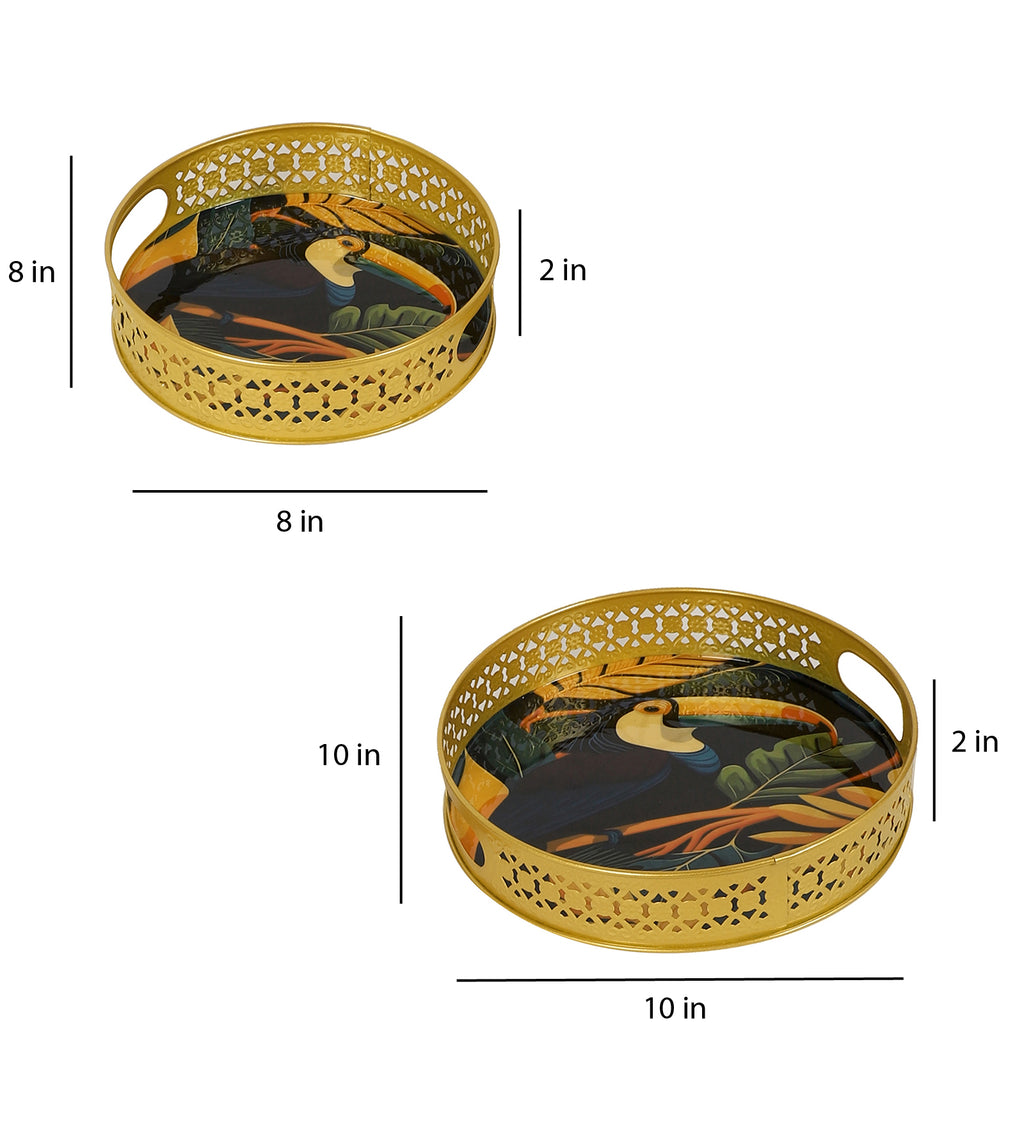 Amaya Decors Blue Bird Tray Set of 2 | Yellow | Iron with Powder Coating