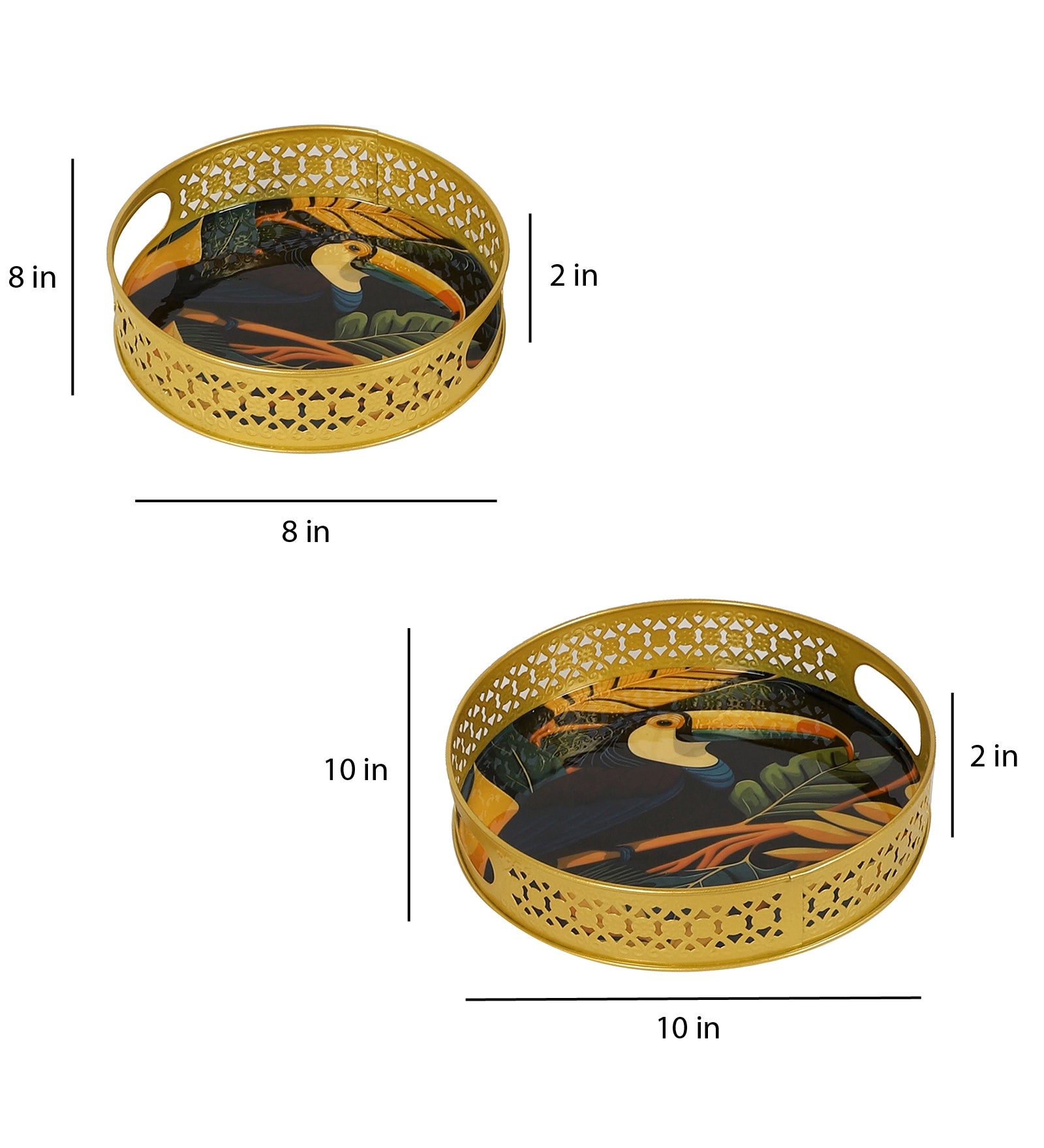 Amaya Decors Blue Bird Tray Set of 2 | Yellow | Iron with Powder Coating