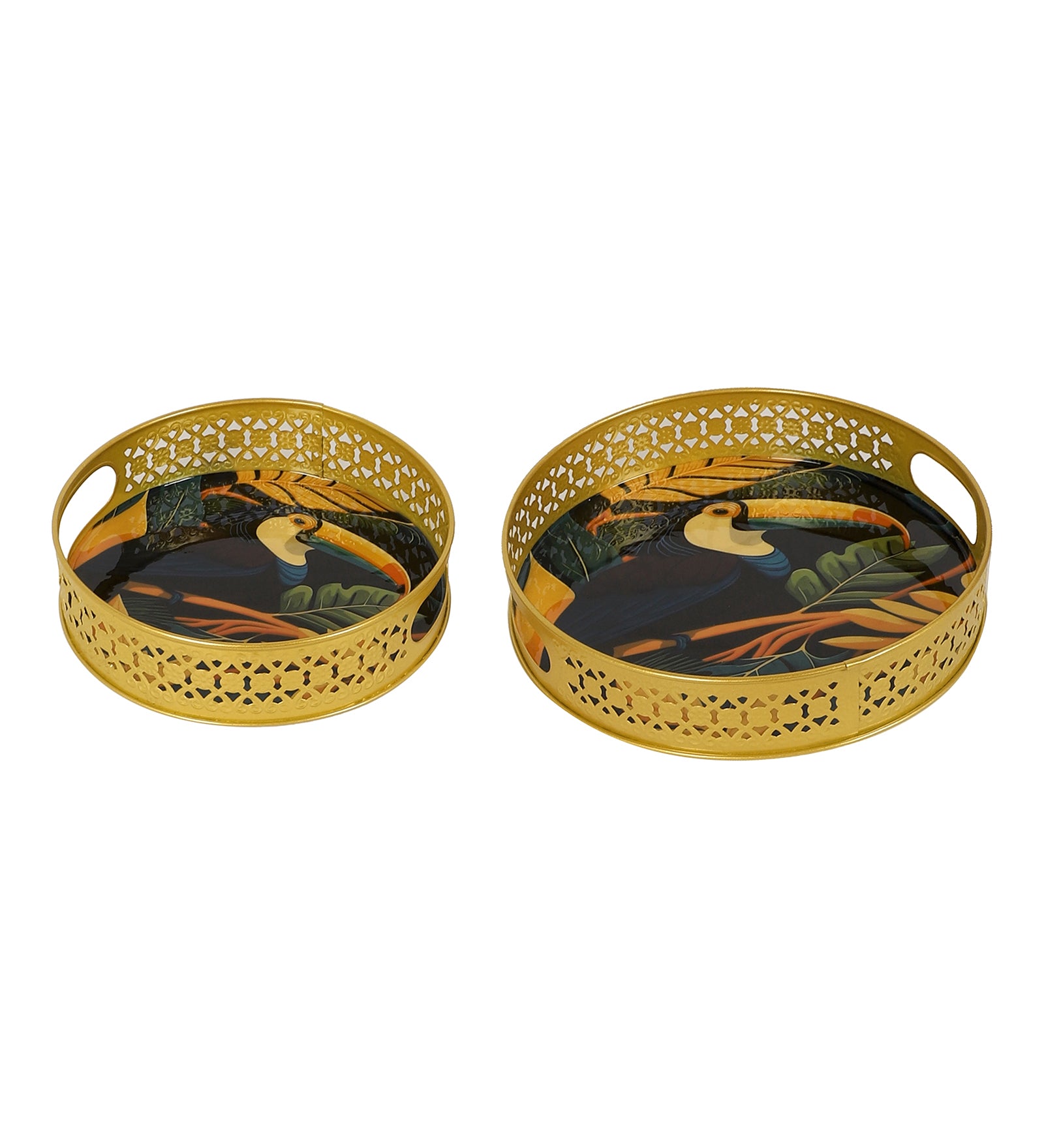 Amaya Decors Blue Bird Tray Set of 2 | Yellow | Iron with Powder Coating