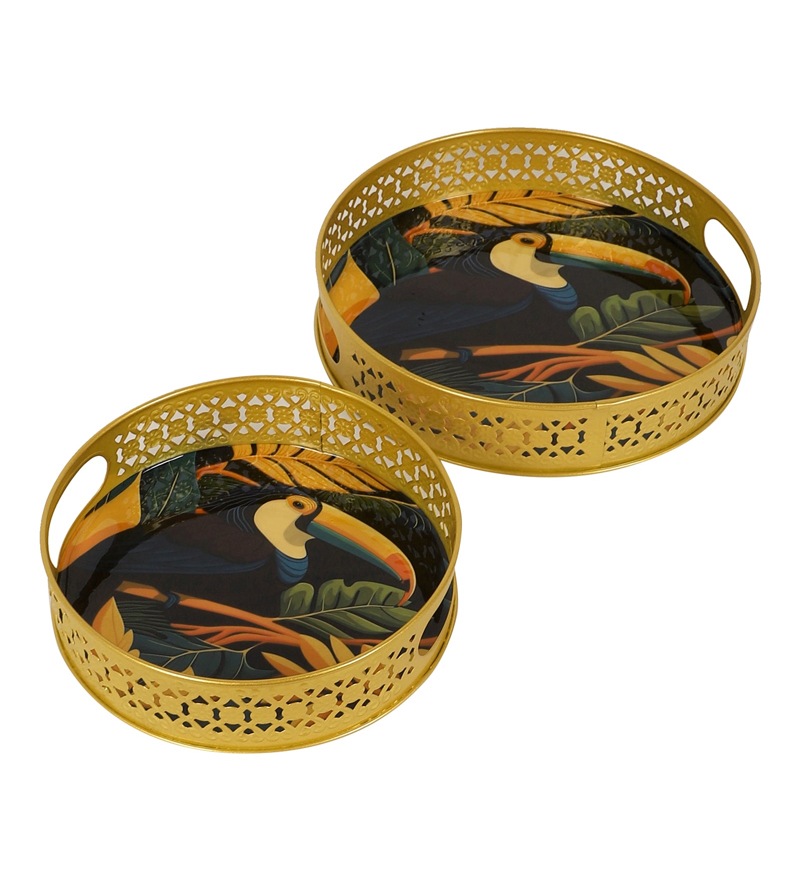Amaya Decors Blue Bird Tray Set of 2 | Yellow | Iron with Powder Coating