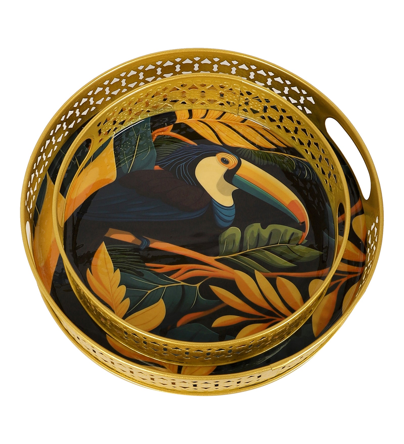 Amaya Decors Blue Bird Tray Set of 2 | Yellow | Iron with Powder Coating
