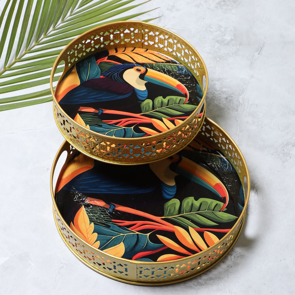 Amaya Decors Blue Bird Tray Set of 2 | Yellow | Iron with Powder Coating