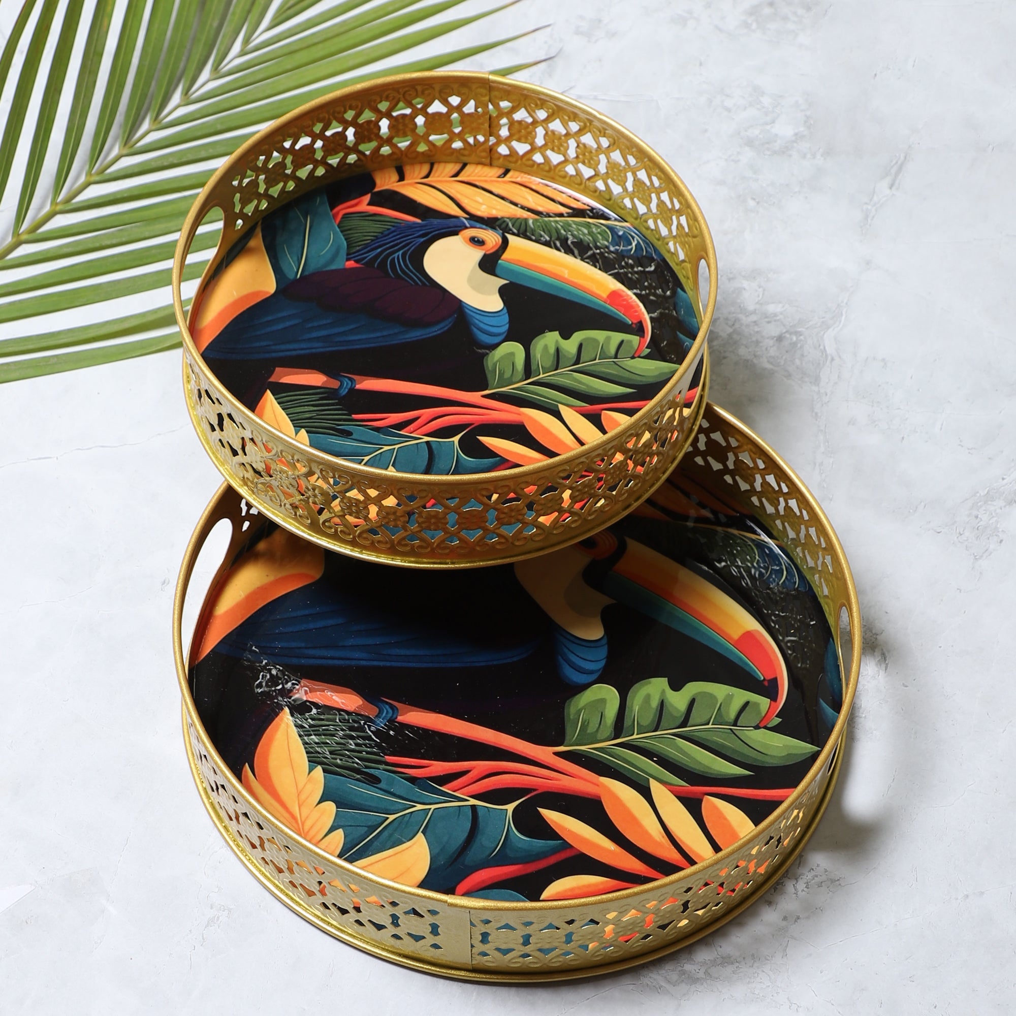 Amaya Decors Blue Bird Tray Set of 2 | Yellow | Iron with Powder Coating