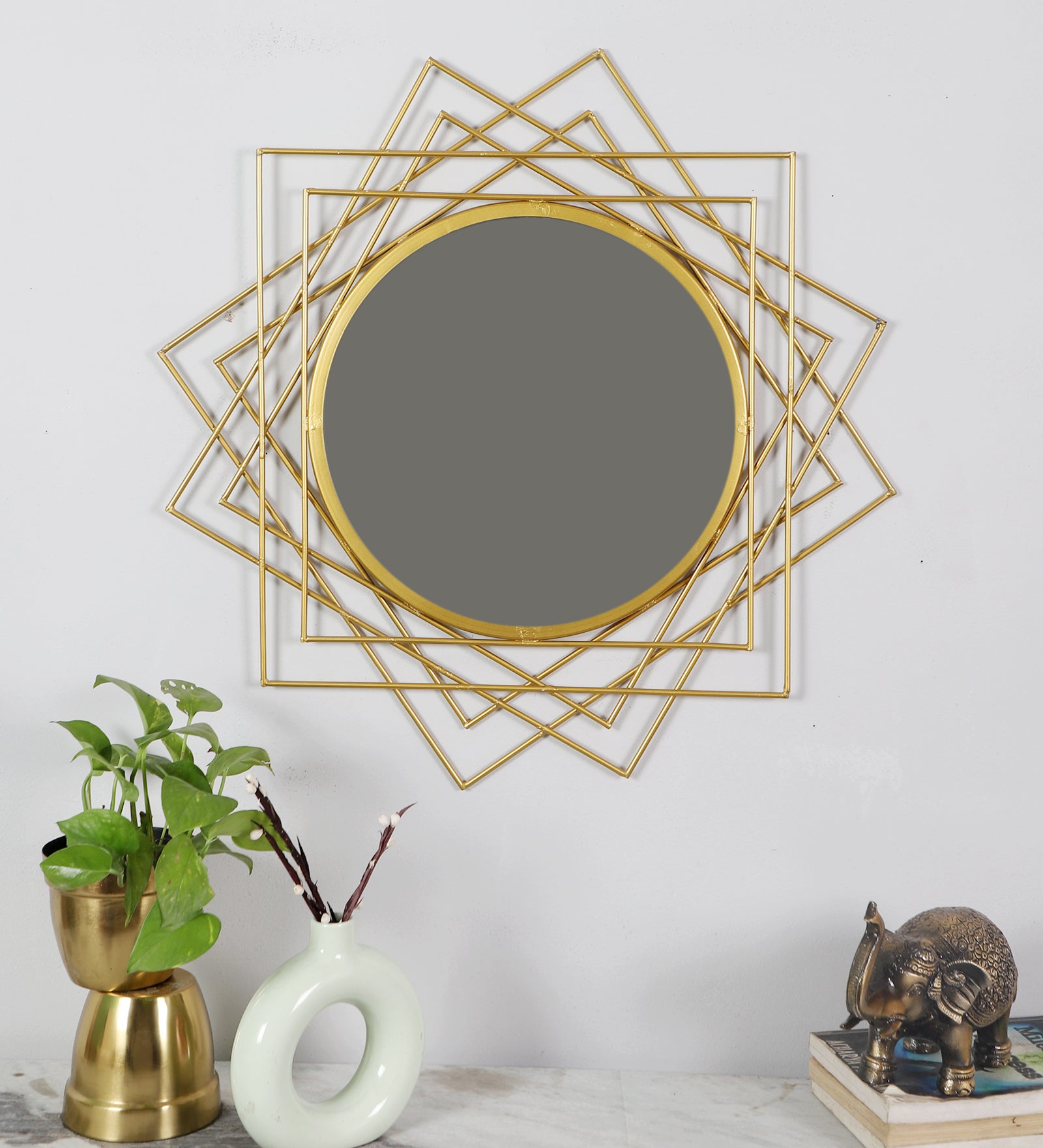 Amaya Decors Cross Lines Wired Wall Miror (24x24 inch)