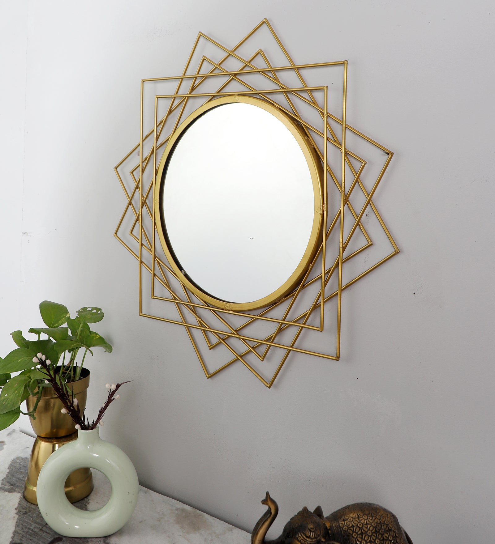 Amaya Decors Cross Lines Wired Wall Miror (24x24 inch)