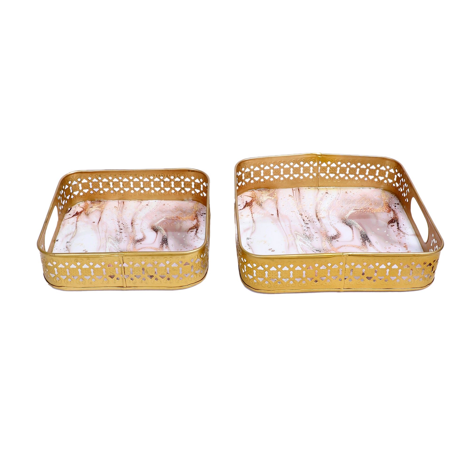 Amaya Decors Pink & Gold Wavy Design Tray Set of 2