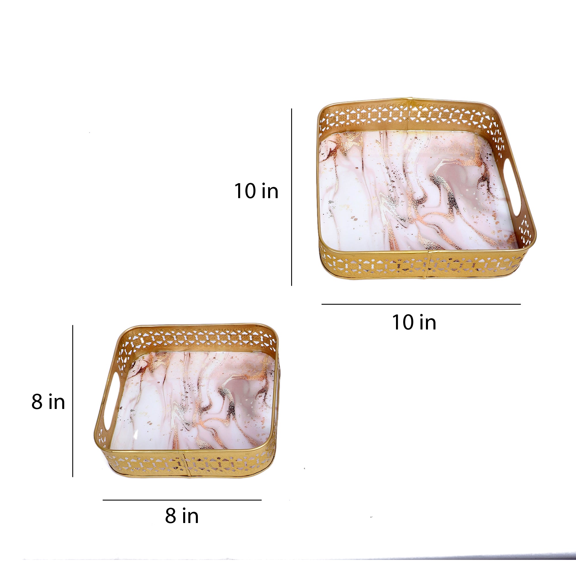 Amaya Decors Pink & Gold Wavy Design Tray Set of 2