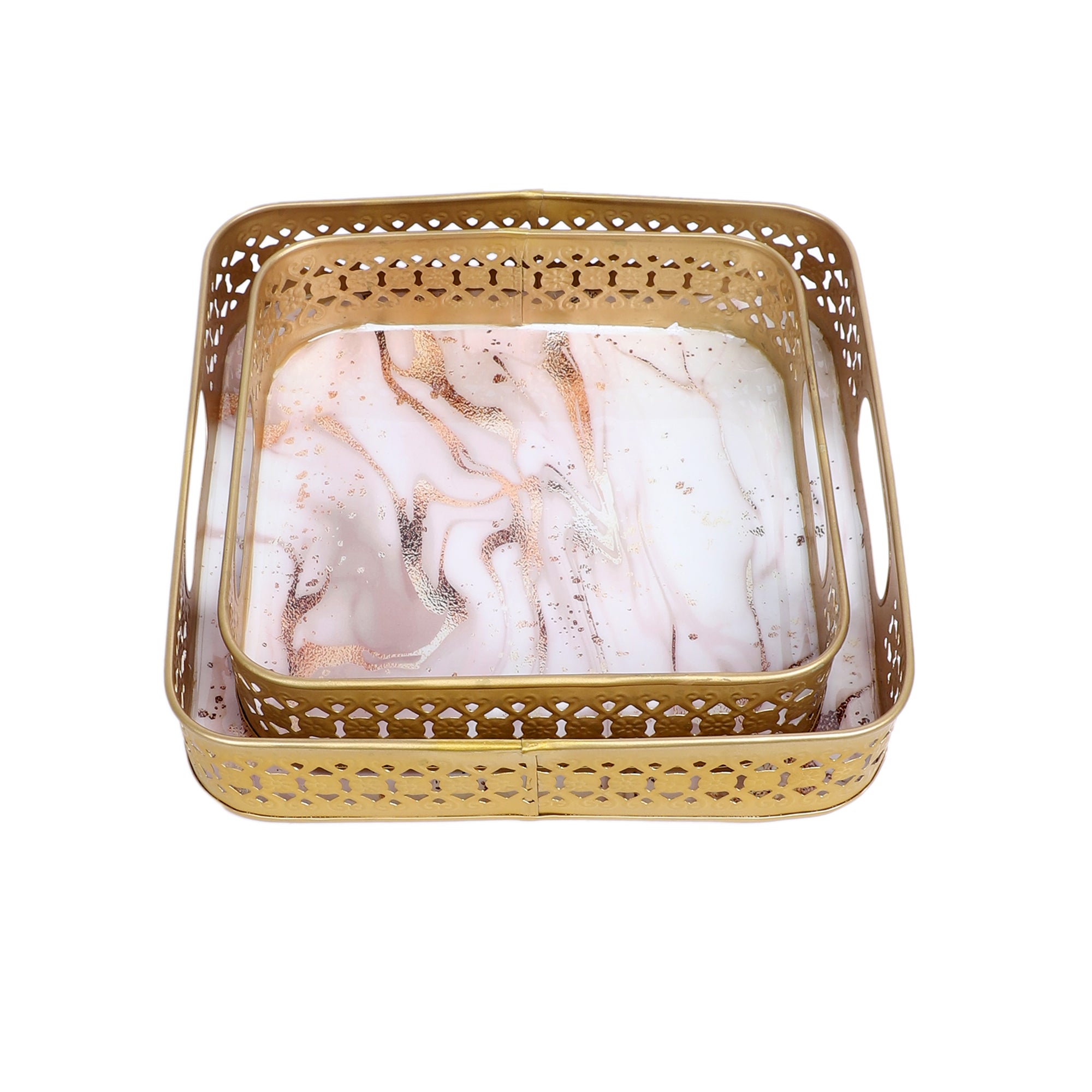 Amaya Decors Pink & Gold Wavy Design Tray Set of 2