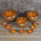 Amaya Decors Big Lotus Urli with Stand & Bowls Set of 10 | Gold | Iron with Powder Coating