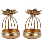 Amaya Decors Gold Urli Bowl with Flower Set of 2 | Gold | Iron with Powder Coating