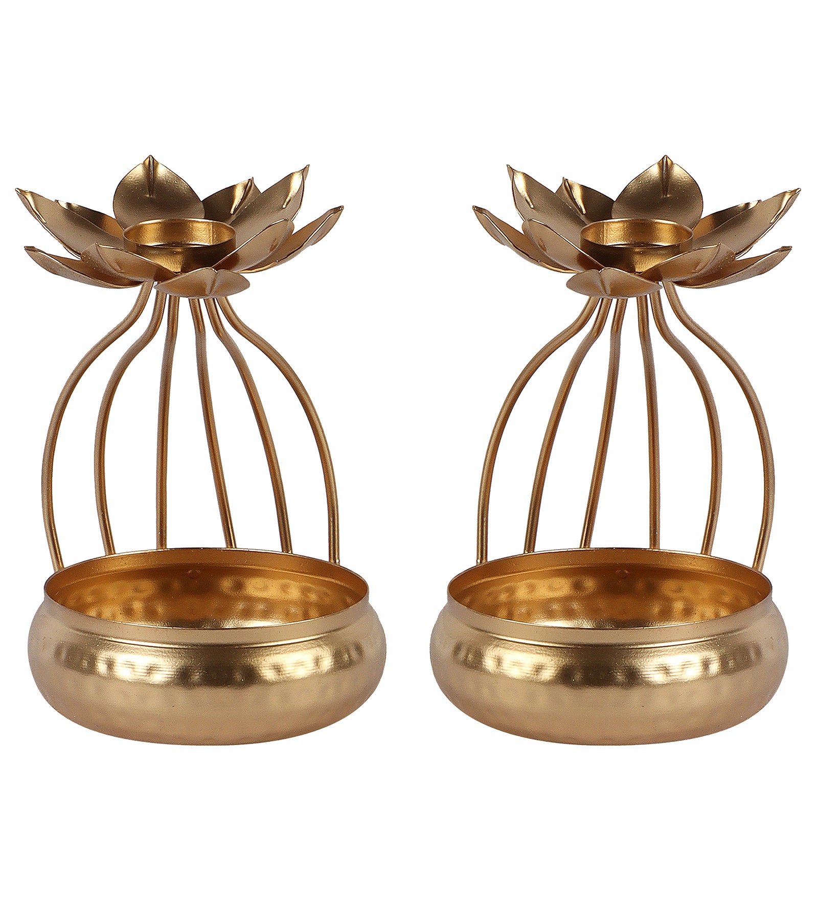 Amaya Decors Gold Urli Bowl with Flower Set of 2 | Gold | Iron with Powder Coating