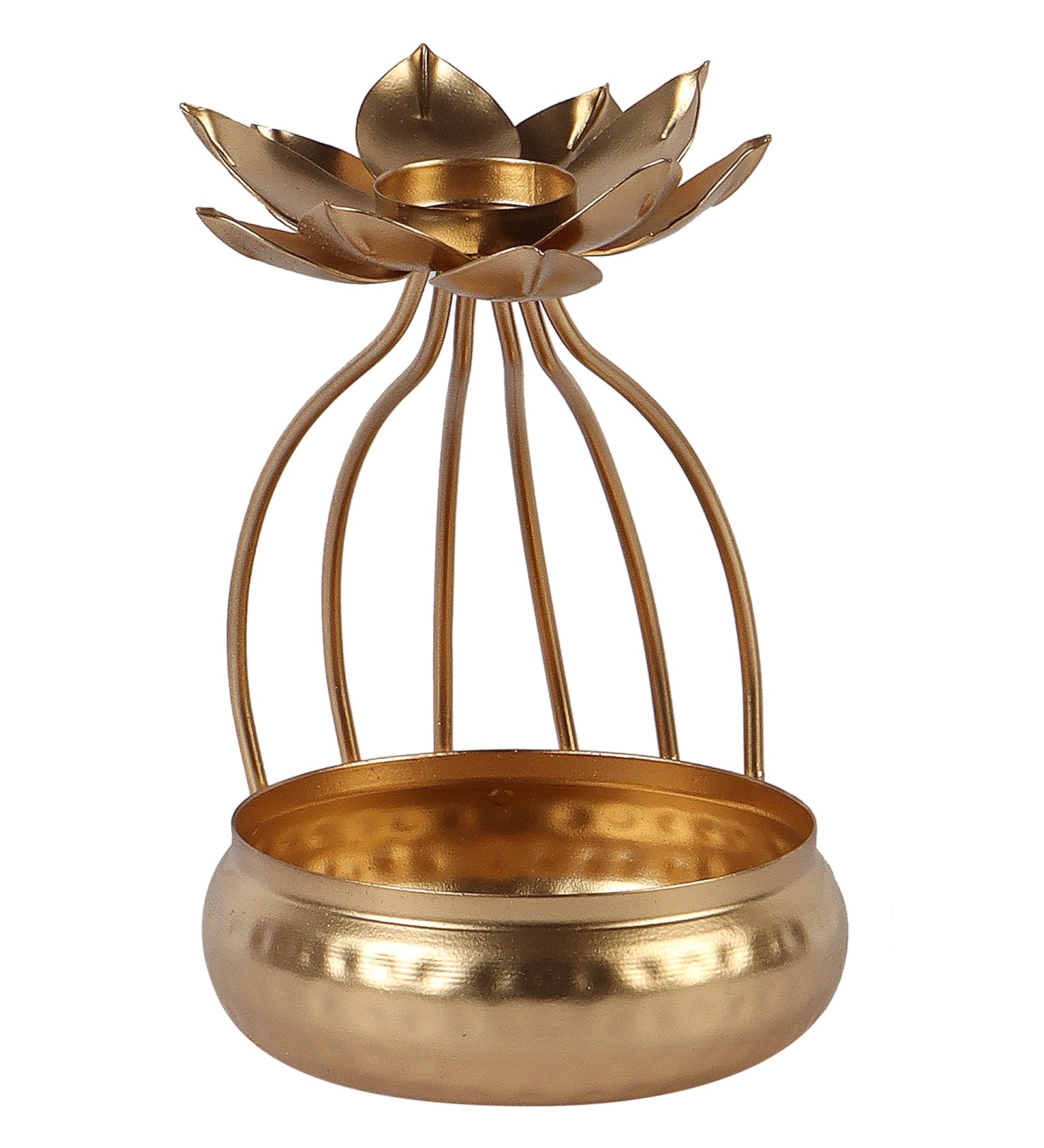 Amaya Decors Gold Urli Bowl with Flower Set of 2 | Gold | Iron with Powder Coating