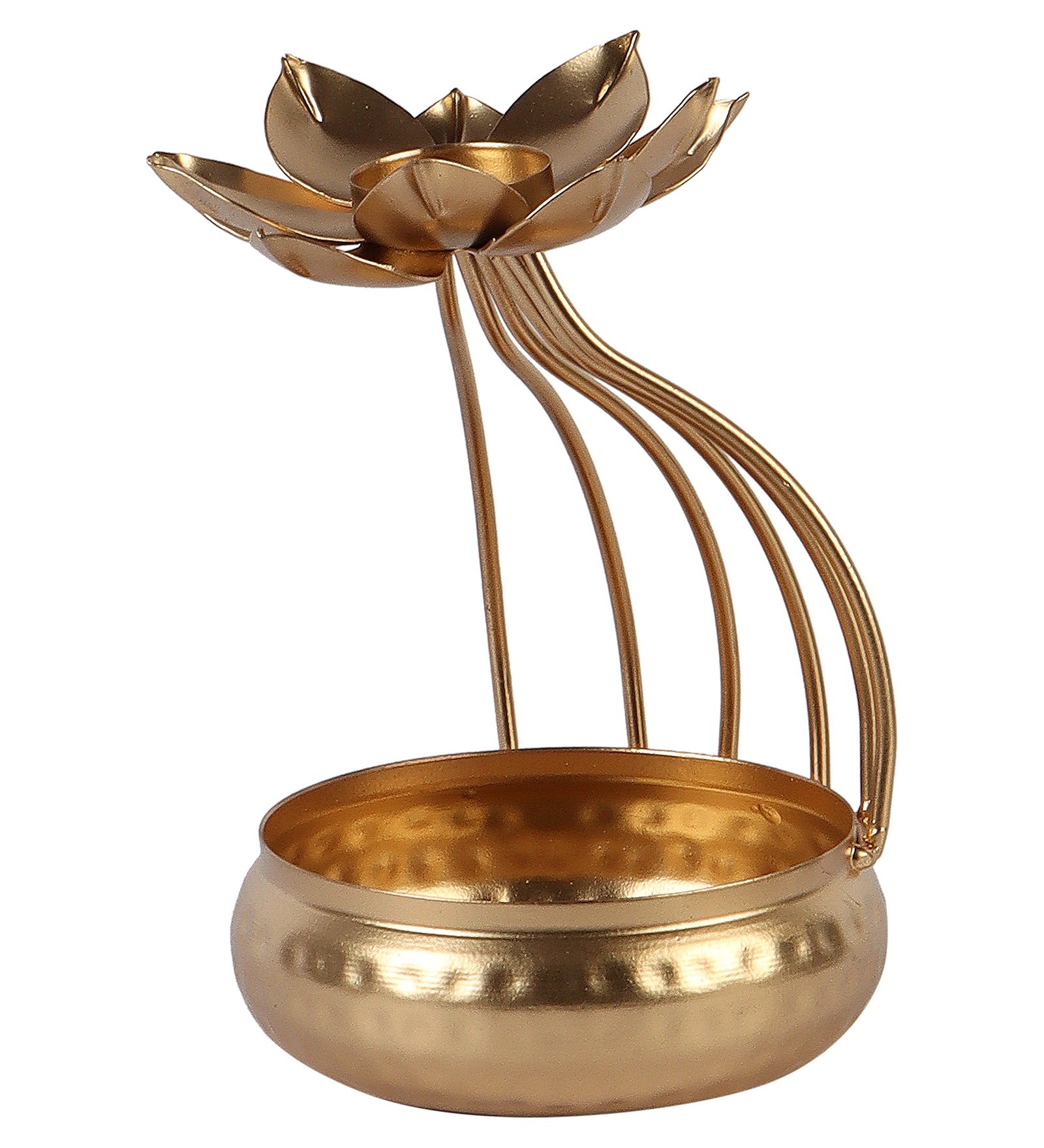 Amaya Decors Gold Urli Bowl with Flower Set of 2 | Gold | Iron with Powder Coating