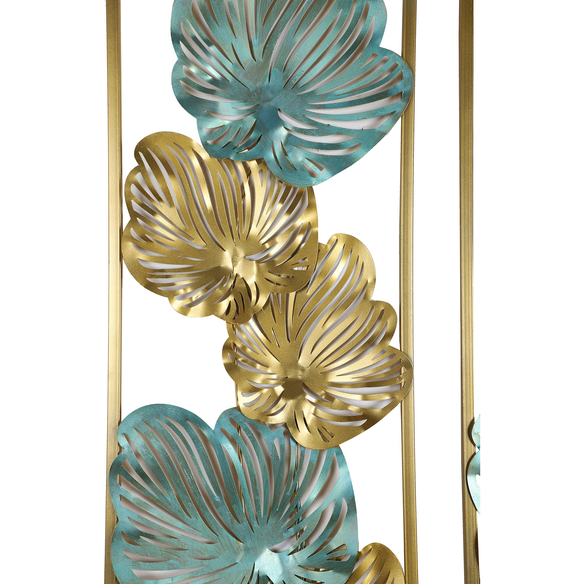 Amaya Decors Green & Gold Etchiing Leaves Rectangular Wall Décor Set of 2