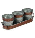 Amaya Decors Brown & Silver Metal Table Planters with Tray Set of 4