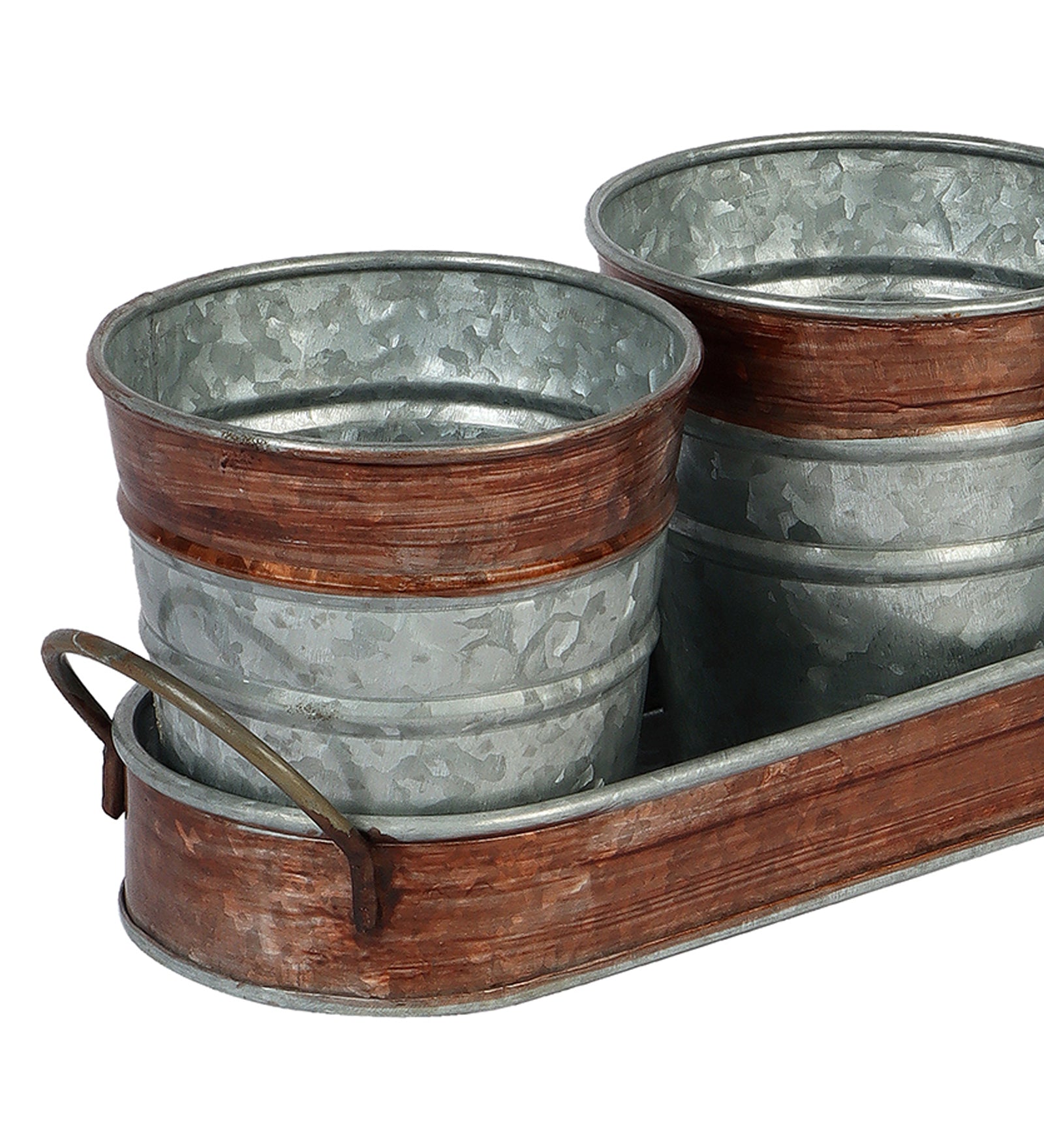 Amaya Decors Brown & Silver Metal Table Planters with Tray Set of 4