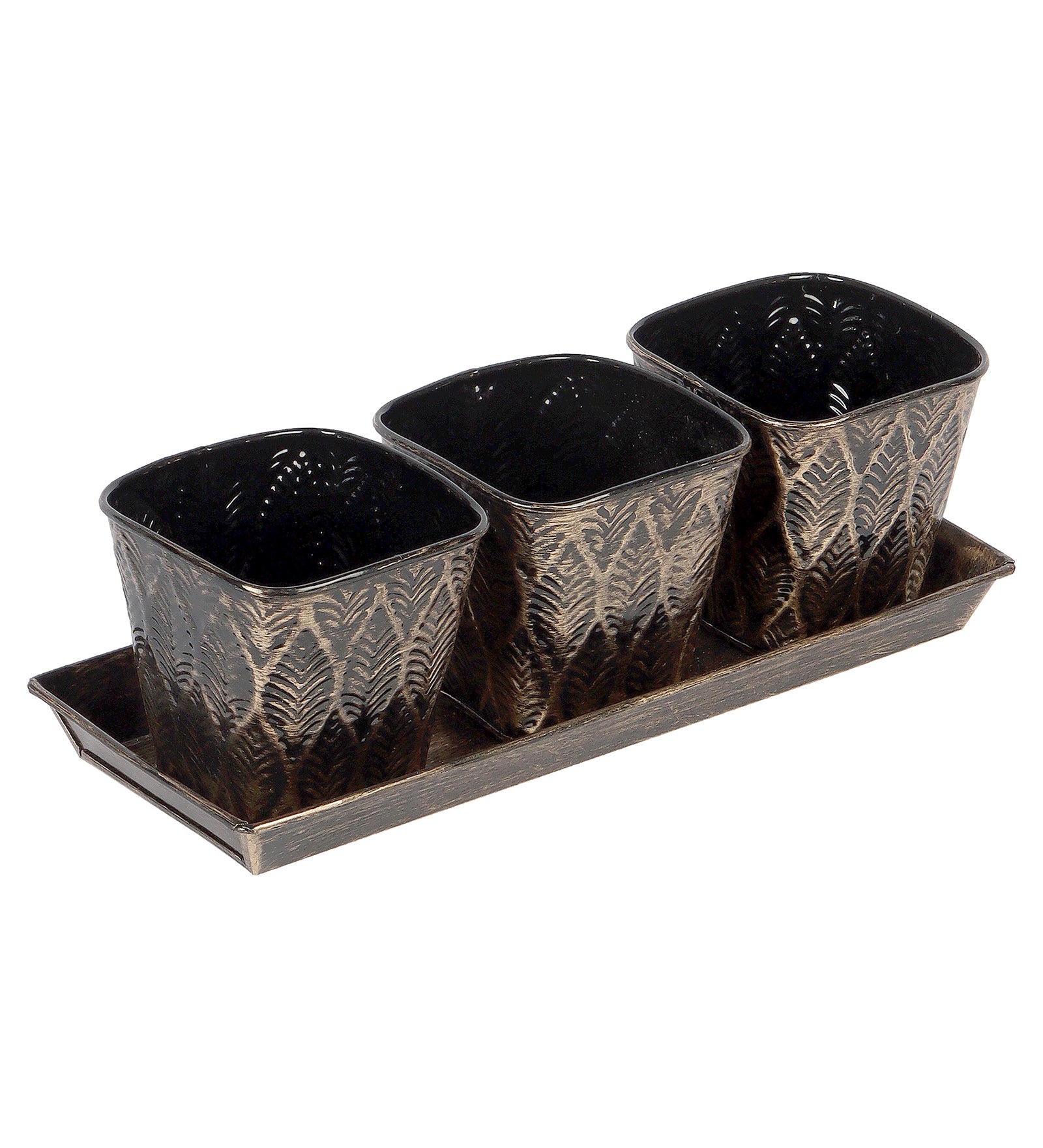 Amaya Decors Black & Gold Metal Table Planters with Tray Set of 4