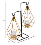 Amaya Decors Gold Double Diamond Pendulam Tealight Holder with Glass | Gold & Black | Iron with Powder Coating