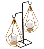 Amaya Decors Gold Double Diamond Pendulam Tealight Holder with Glass | Gold & Black | Iron with Powder Coating