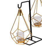 Amaya Decors Gold Double Diamond Pendulam Tealight Holder with Glass | Gold & Black | Iron with Powder Coating