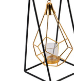 Amaya Decors Gold & Black Triangle Diamond Pendulam Tealight Holder with Glass | Gold & Black | Iron with Powder Coating