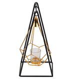 Amaya Decors Gold & Black Triangle Diamond Pendulam Tealight Holder with Glass | Gold & Black | Iron with Powder Coating