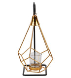 Amaya Decors Gold & Black Triangle Diamond Pendulam Tealight Holder with Glass | Gold & Black | Iron with Powder Coating