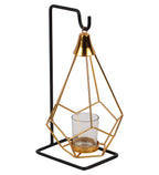 Amaya Decors Gold & Black Diamond Pendulam Tealight Holder with Glass | Gold & Black | Iron with Powder Coating