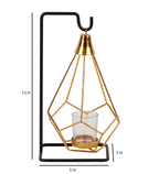 Amaya Decors Gold & Black Diamond Pendulam Tealight Holder with Glass | Gold & Black | Iron with Powder Coating
