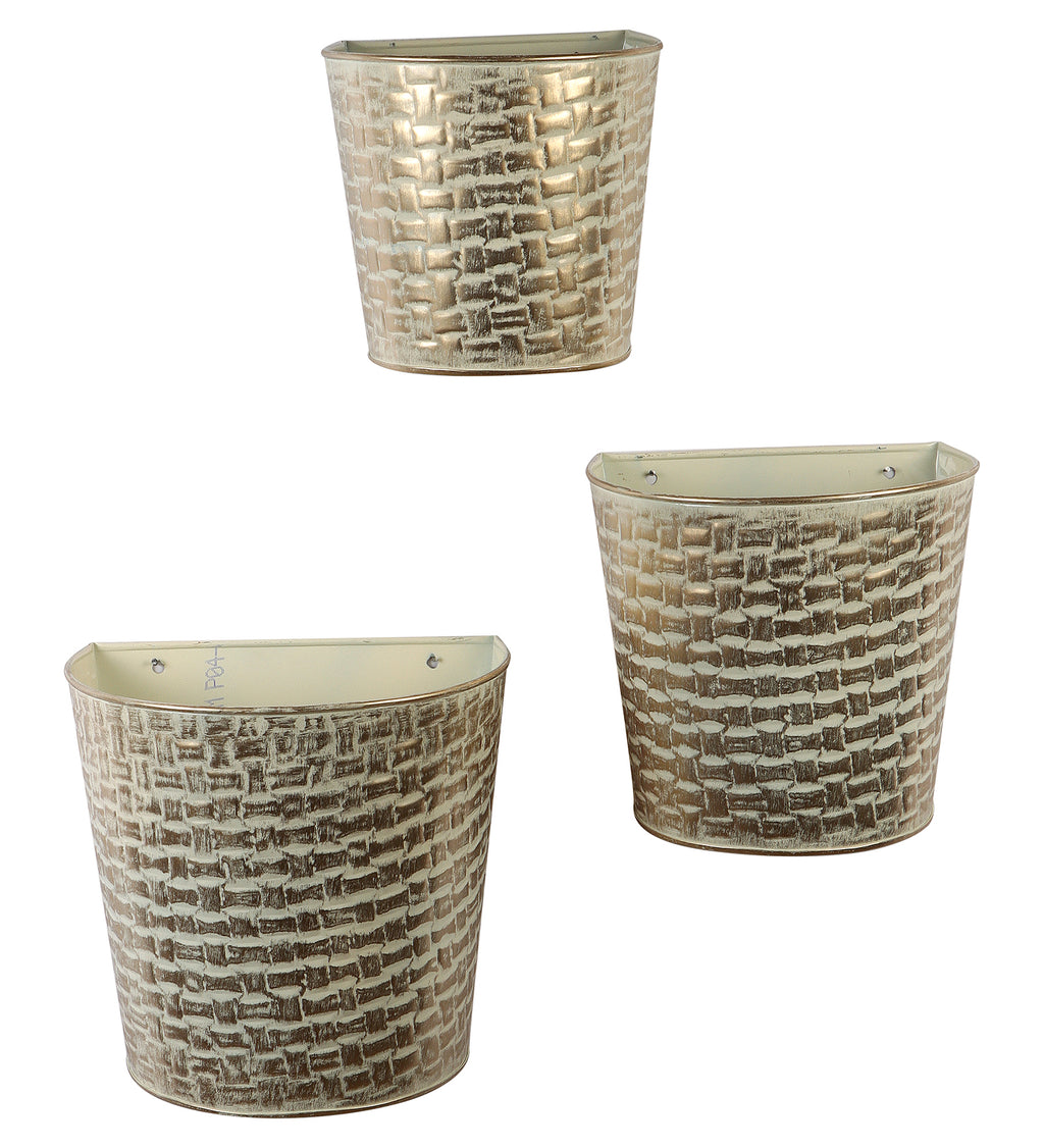 Amaya Decors White & Gold Hammred Wall Planter Set of 3