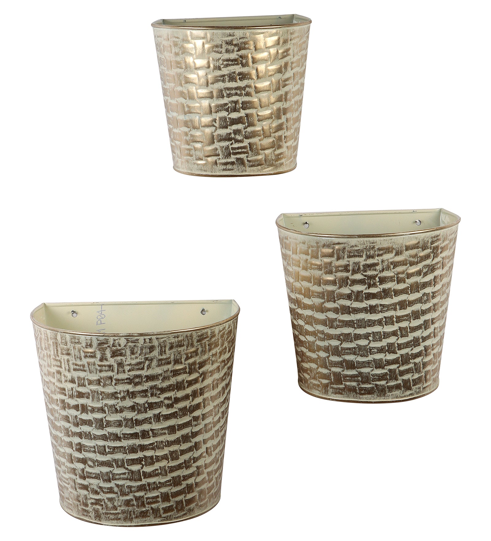 Amaya Decors White & Gold Hammred Wall Planter Set of 3