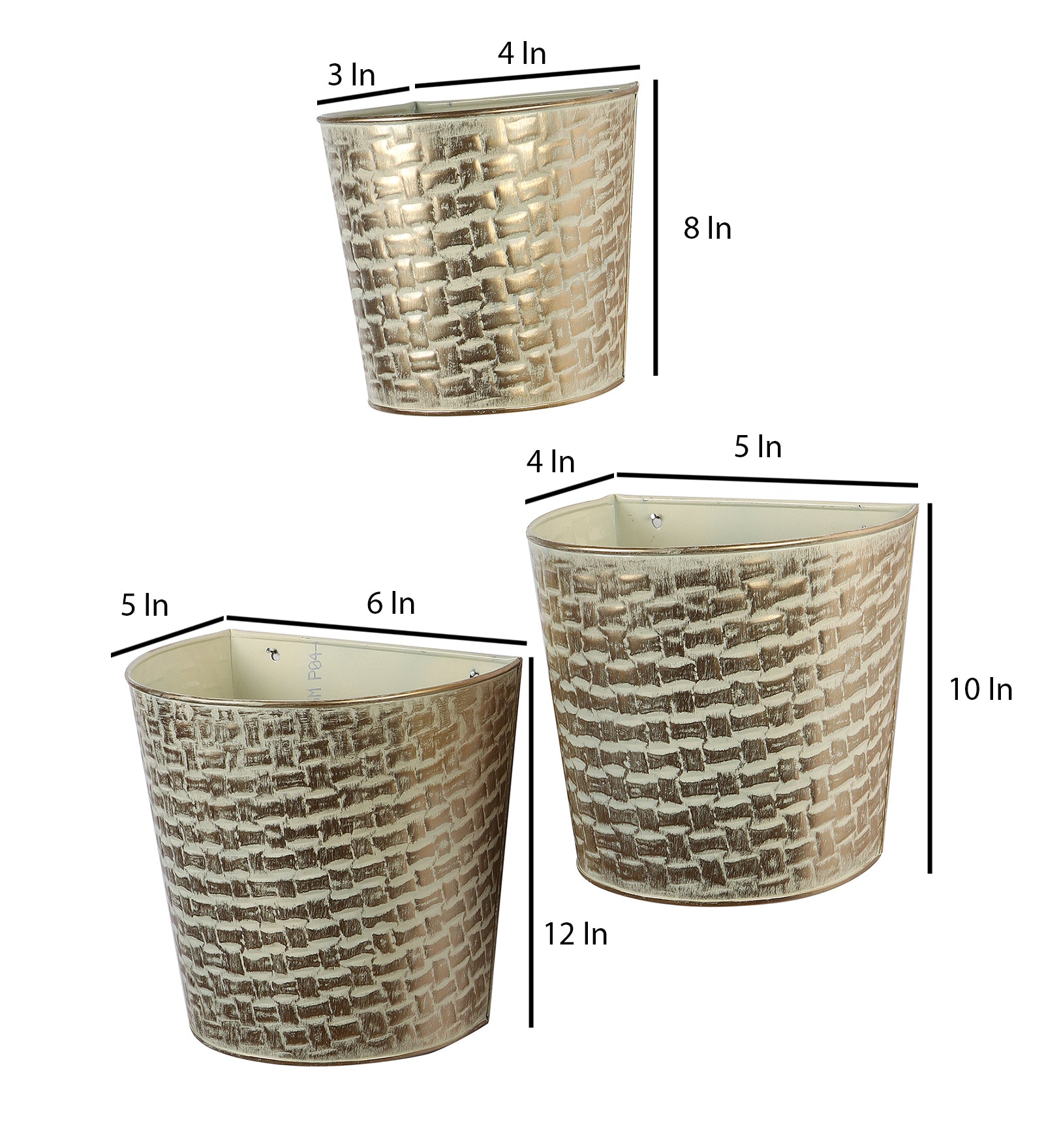 Amaya Decors White & Gold Hammred Wall Planter Set of 3