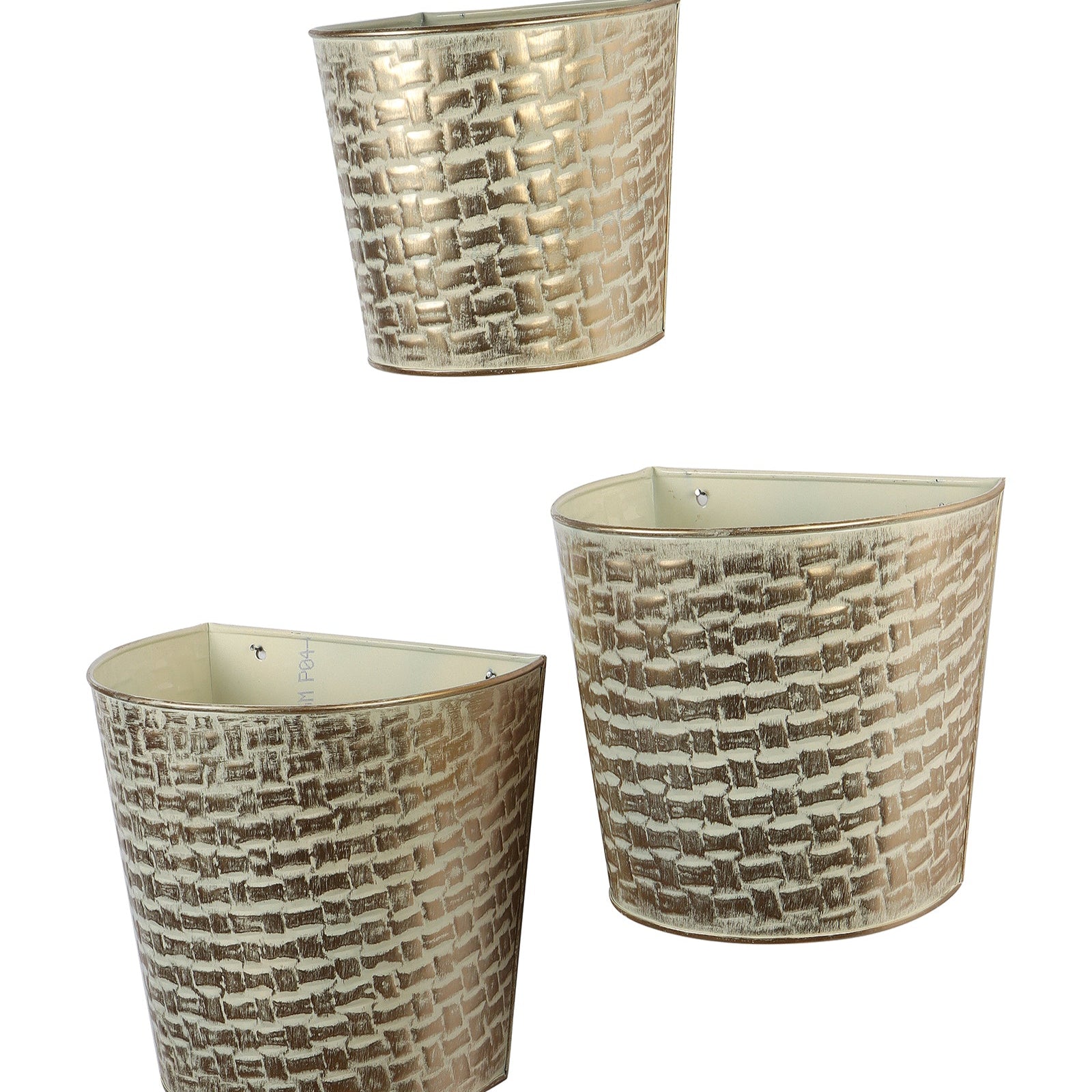 Amaya Decors White & Gold Hammred Wall Planter Set of 3