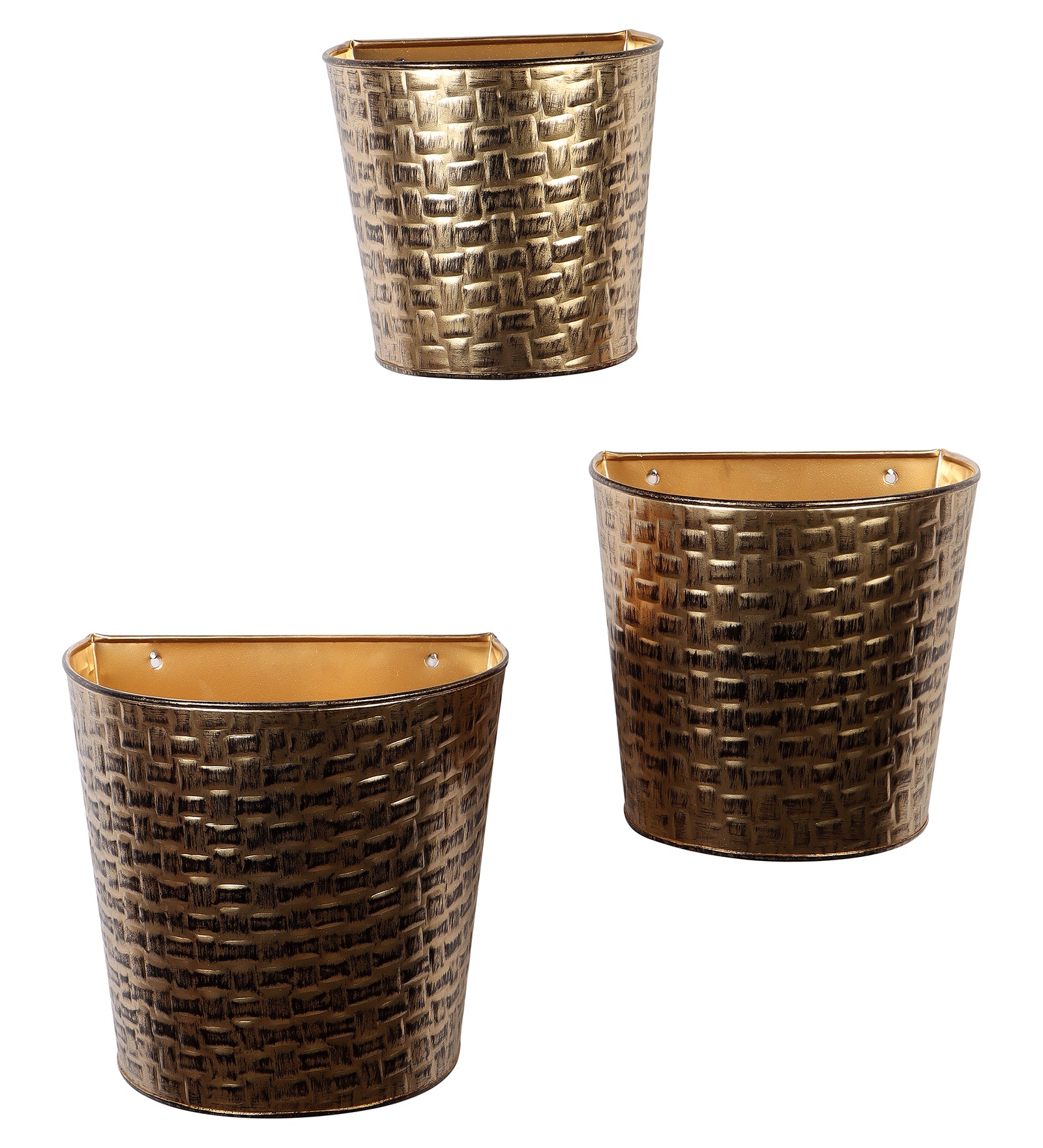 Amaya Decors Gold & Black Hammered Wall Planter Set of 3 by Amaya Decors