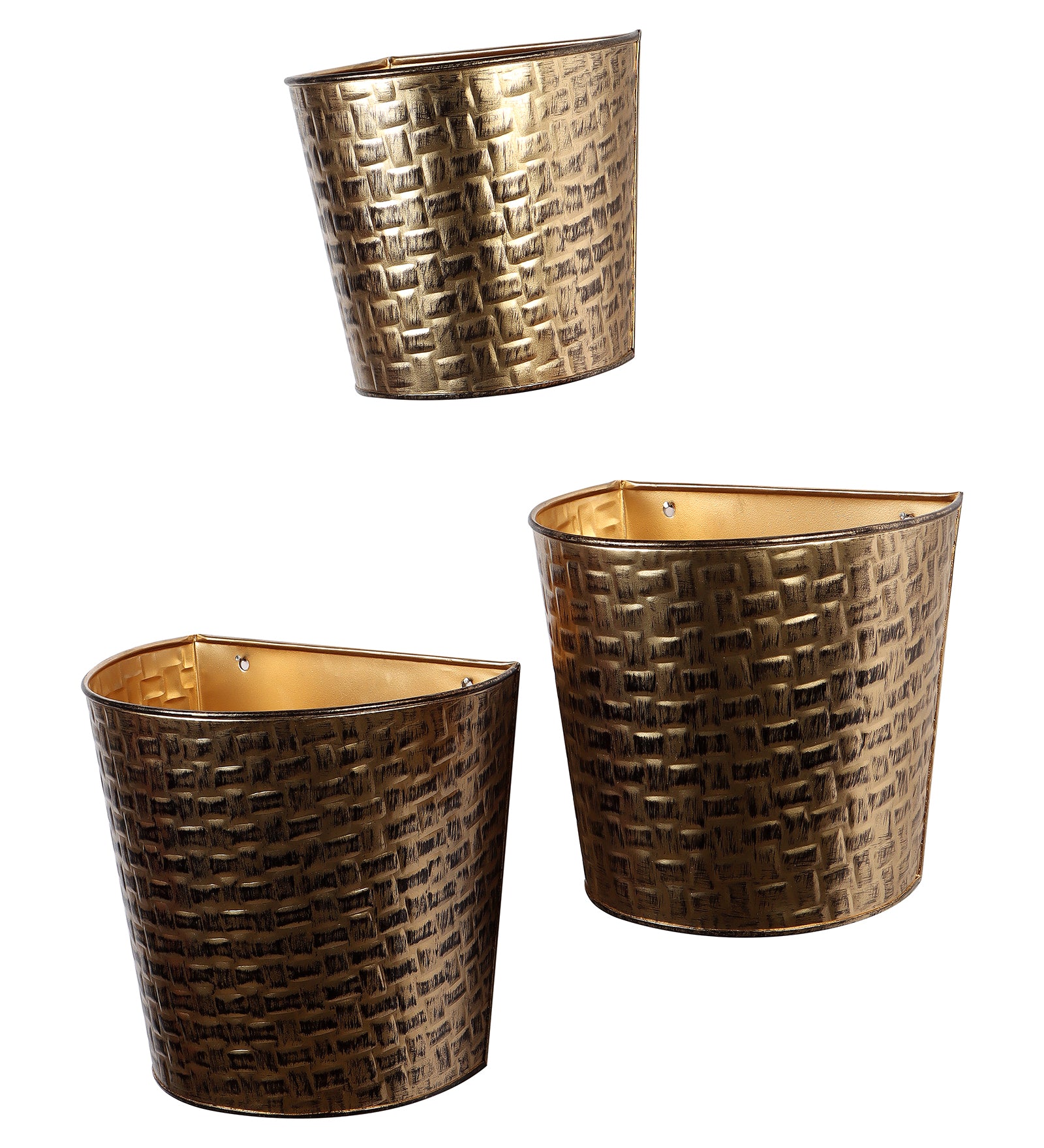 Amaya Decors Gold & Black Hammered Wall Planter Set of 3 by Amaya Decors