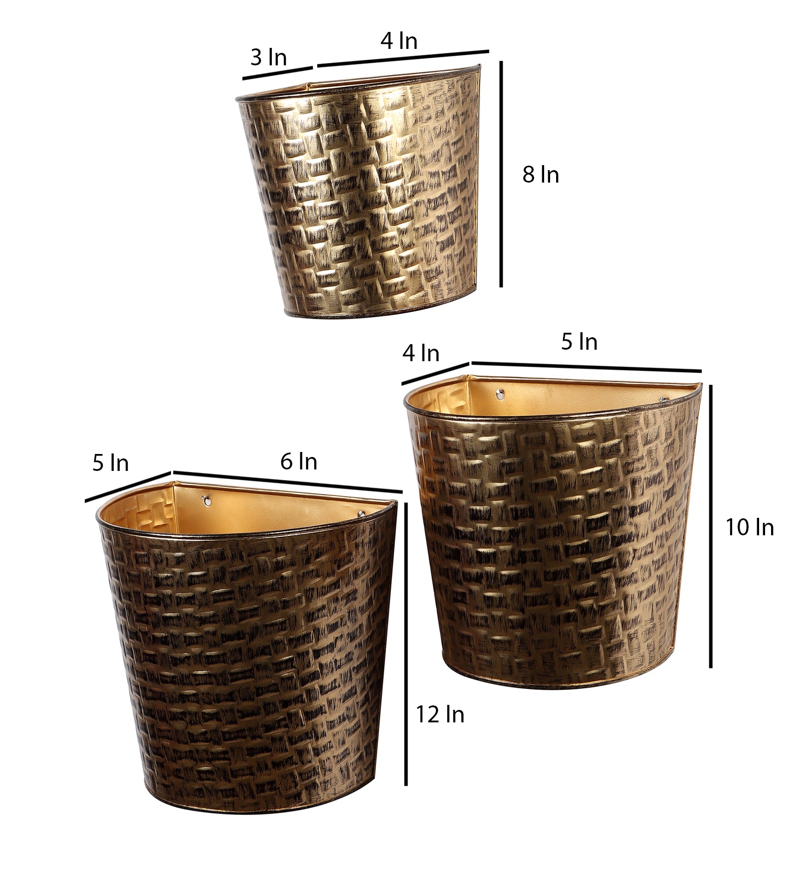 Amaya Decors Gold & Black Hammered Wall Planter Set of 3 by Amaya Decors