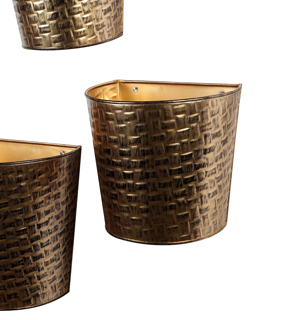 Amaya Decors Gold & Black Hammered Wall Planter Set of 3 by Amaya Decors