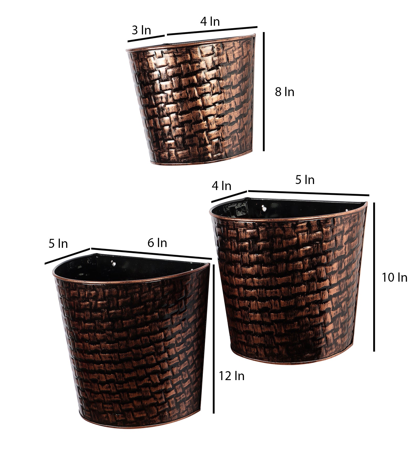 Amaya Decors Copper & Black Hammred Wall Planter Set of 3