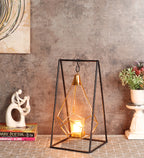 Amaya Decors Gold & Black Triangle Diamond Pendulam Tealight Holder with Glass | Gold & Black | Iron with Powder Coating