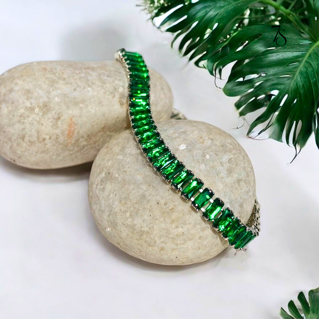 Emerald Silver Tone Tennis Bracelet