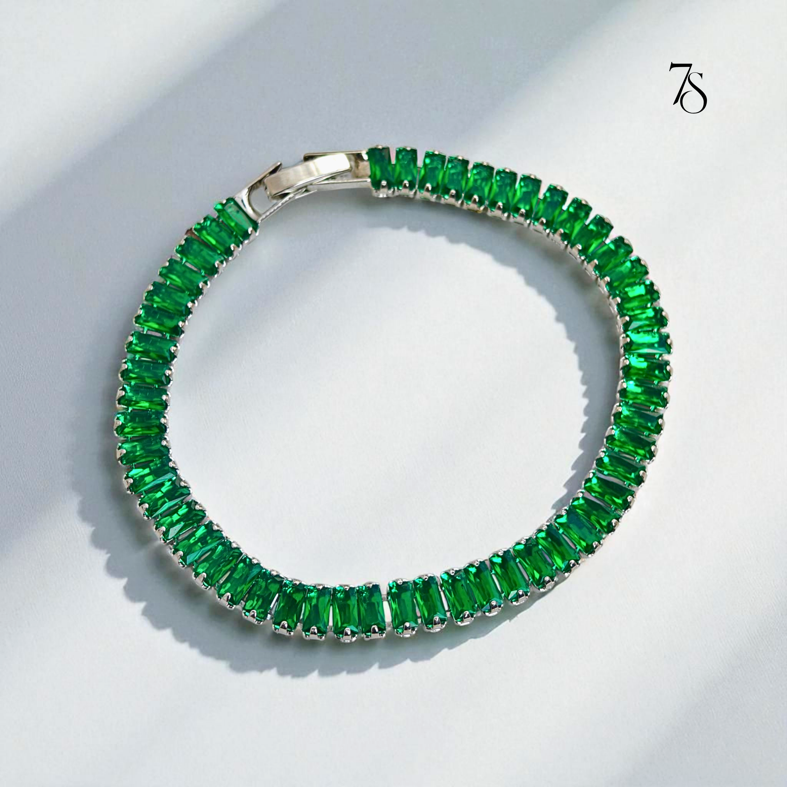 Emerald Silver Tone Tennis Bracelet