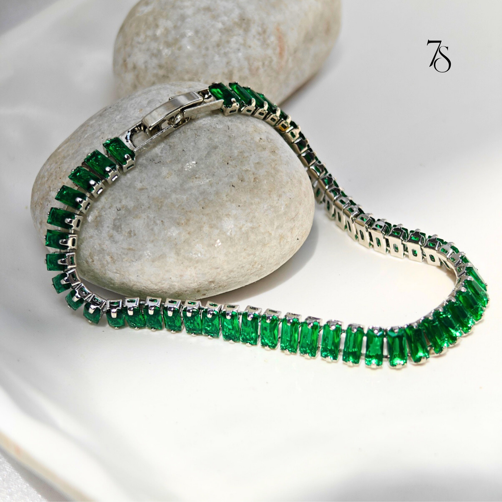 Emerald Silver Tone Tennis Bracelet