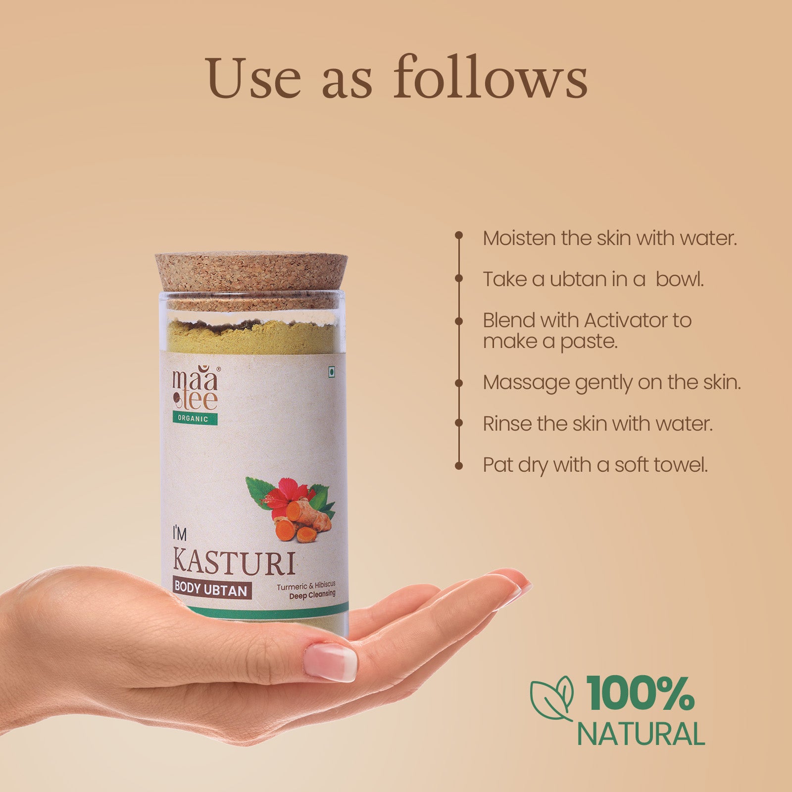 I'm Maatee Organic Kasturi Skin Ubtan 
Deep Cleansing & Natural Skin Lightening with Hibiscus + Fenugreek
