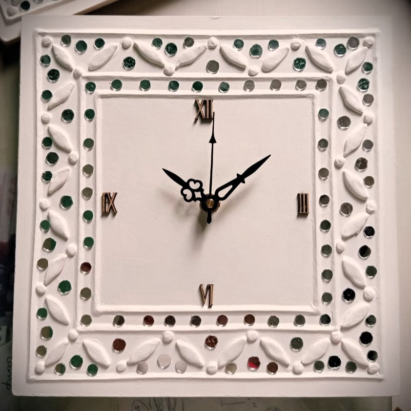 Kutch Lippan Mud & Mirror Work Wall Clock Square Unframed