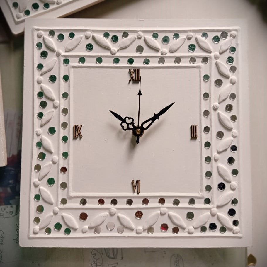 Kutch Lippan Mud & Mirror Work Wall Clock Square Unframed